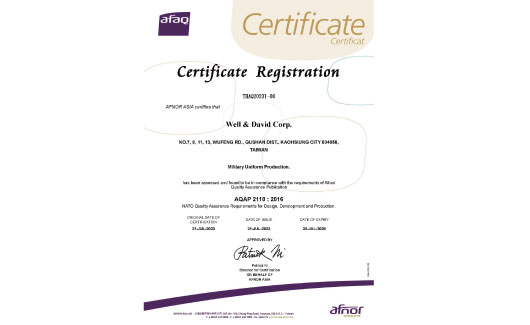 Well & David Corp. received AQAP 2110 : 2016 certification圖片